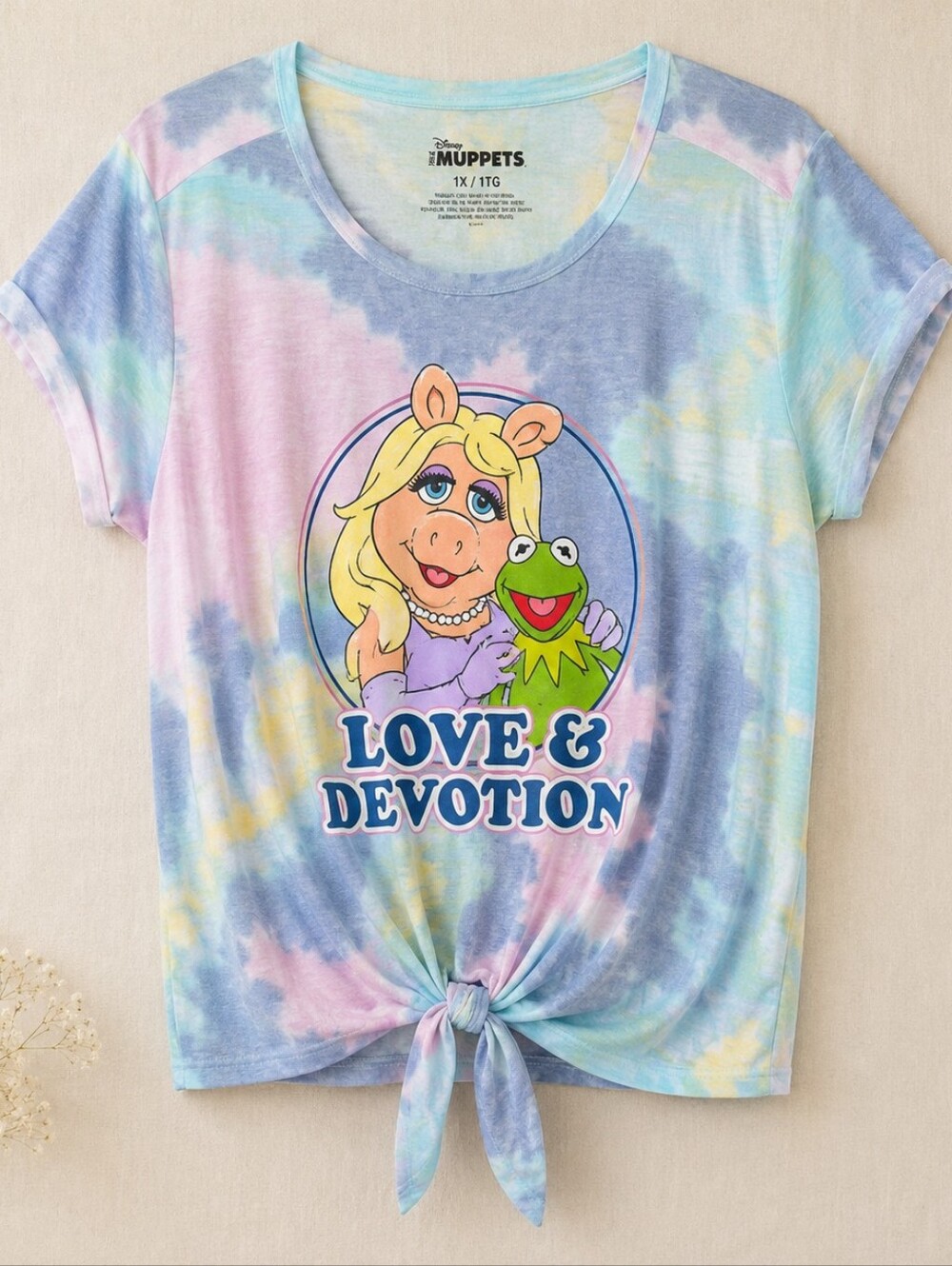 Disney Muppets Miss Piggy Kermit Love & Devotion Tie Dye Tee 1X Plus Size